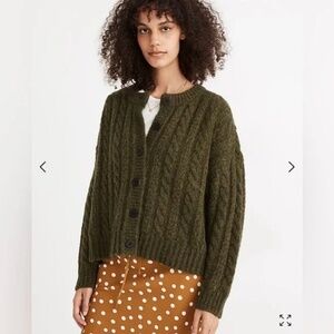 NWT Madewell Pointelle Cable Cardigan Size Small Heather Basil